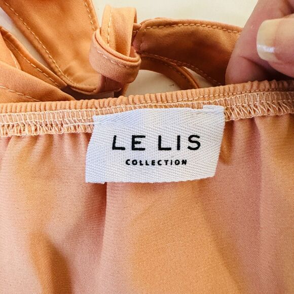 Le Lis Peach Puffed Short Sleeve Front Tie Elastic Neck Sleeve Crop Top L - Picture 10 of 15